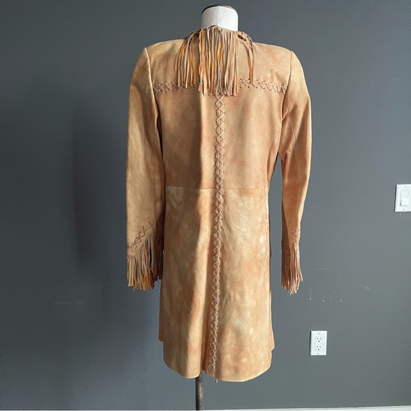 Vericci Tan Suede Fringe Leather Coat • Western Boho Festival Jacket (S) - Picture 5 of 15